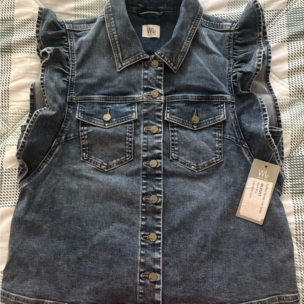Nordstrom Washlab Denim Sleeveless Vest with Ruffle Details
